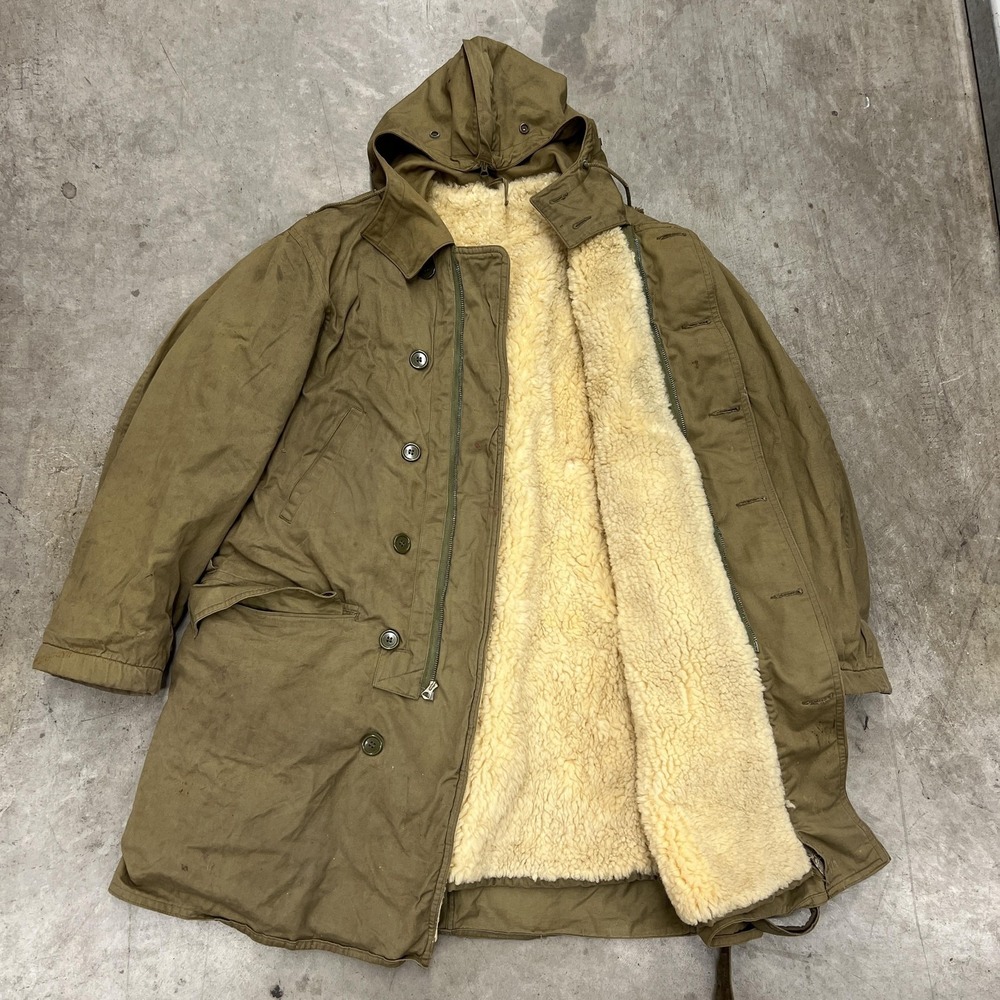VTG 40s World War II Overcoat Parka Sheepskin Lined WW2 USMC‎ 1st Pattern